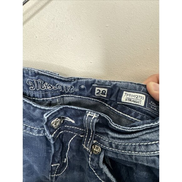 Miss Miss Women’s 28x32 Blue Denim Jeans Straight Embroidered Stretch - Picture 7 of 8